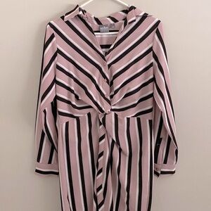 Soho jeans dusty pink striped wrap front button down shirt dress